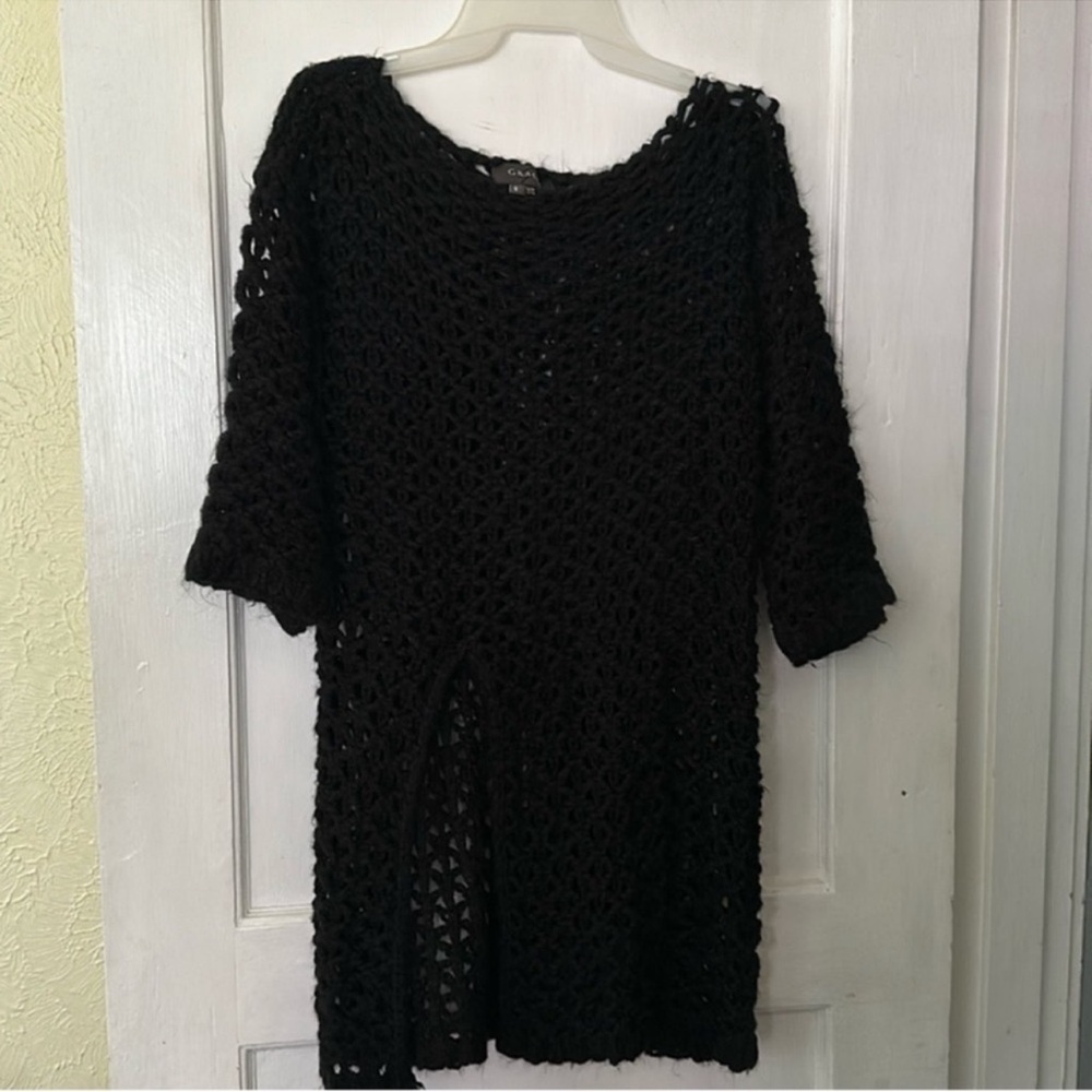 Gracia Crochet Open Knit Beachy Short Sleeve Sweater Swimsuit Bikini Coverup